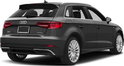 Rear and side view of a hatchback with e-tron badge and modern taillights