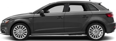 Side profile of hatchback with electric e-tron badge and alloy wheels