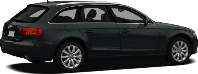 Side view of a black station wagon with alloy wheels and roof rails