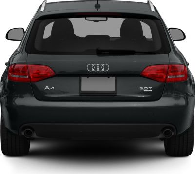 Rear view of Audi wagon with 2.0T badge and roof rails