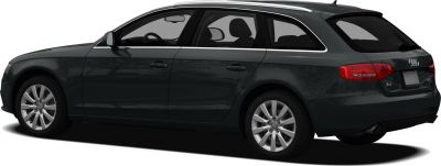 Rear side profile of a black station wagon with alloy wheels