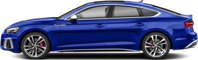 Side profile of a sleek blue sedan with sporty alloy wheels