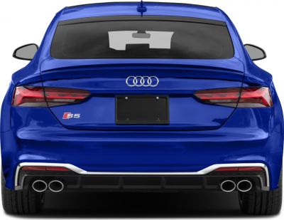 Quad exhausts and LED taillights on a rear sedan view
