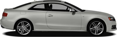 Side profile of a sleek coupe with V8 badge and 5-spoke alloy wheels