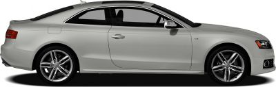 Side view showing coupe silhouette, alloy wheels, and V8 badge