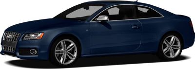 Blue sports coupe side view with alloy wheels and V8 badge