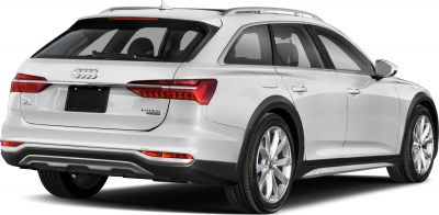 Silver Audi A6 Avant C8 rear side with LED taillights and wheel arches