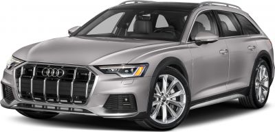 Front grille, LED headlights, alloy wheels of a silver luxury wagon