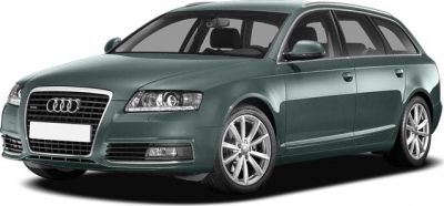 Front and side view of a luxury wagon with grille and roof rails
