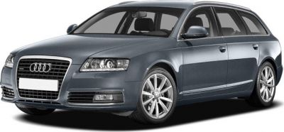 Front view of a station wagon with sleek headlights and alloy wheels.