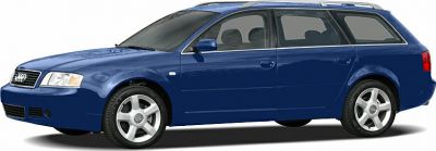 Blue station wagon side profile with alloy wheels and roof rails
