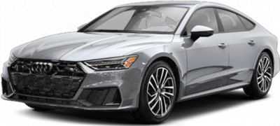 Front and side view of a luxury sedan with LED headlights and sporty wheels.