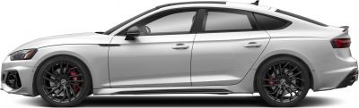 Side profile with sleek coupe-like roofline and black multi-spoke wheels
