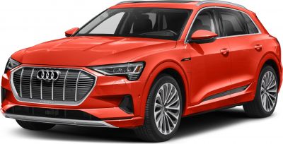 Front angled view of vivid red luxury SUV with sleek LED headlights and bold grille