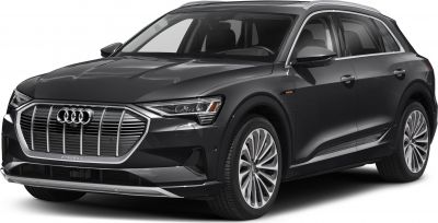 Front-side view with sleek grille and aerodynamic body of a modern electric SUV