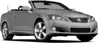 Convertible luxury coupe front view with LED headlights and alloy wheels