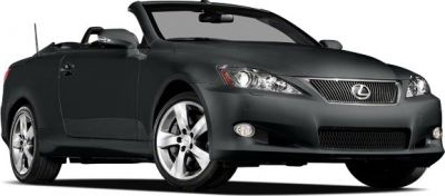 Convertible Lexus IS with front grille, headlights, and alloy wheels
