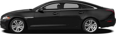 Side profile of sleek elongated luxury sedan with tinted windows and premium wheels