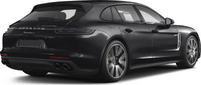 Rear side view of black luxury hatchback with quad exhausts