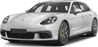 Front view of a sleek white luxury sports sedan with distinct headlights and aerodynamic shape