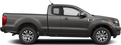 Side profile of extended cab pickup truck with cargo bed