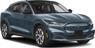 Front and side view of electric SUV with Mustang emblem and LED headlights