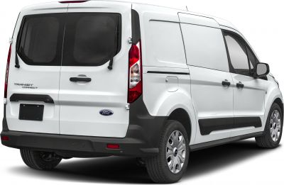 Rear and side view of white commercial van with twin rear doors and rear wiper