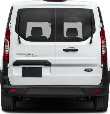 Dual rear doors with black handles and vertical taillights