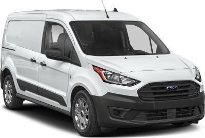 Front angled view of white utility van with black grille and sharp headlights