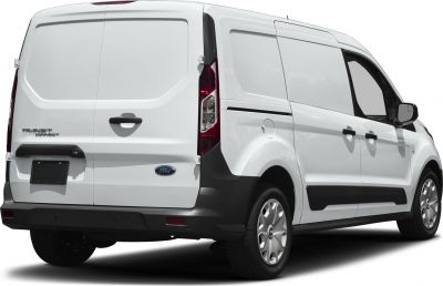 Rear and side view of white double cab cargo van
