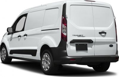 White panel van rear and side view with taillights and doors