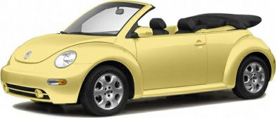 Yellow convertible with soft-top roof and round headlights