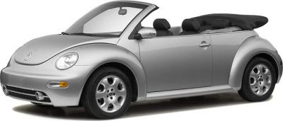 Silver Volkswagen convertible with soft top roof and alloy wheels
