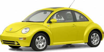 Yellow modern compact car with rounded design and two doors side view
