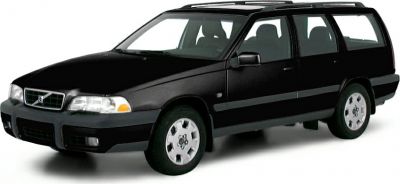 Black station wagon front-side view with headlights and roof rails