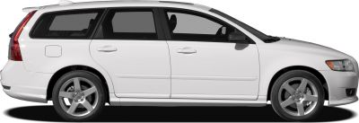 Side view of a white station wagon with alloy wheels and tinted windows