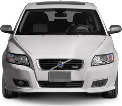 Front view of car with distinctive headlights and grille