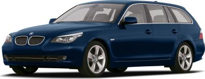 Blue estate car in front-side view with kidney grille and alloy wheels