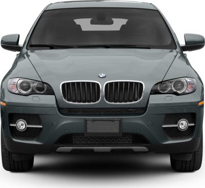 Front view of car focusing on kidney grille and headlights