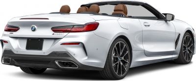 Rear and side view of luxury convertible with quad exhausts and modern design