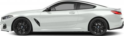 Sleek coupe side profile with black multi-spoke wheels