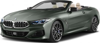 Front view of facelift 2022 8 Series Convertible with LED headlights and alloy wheels