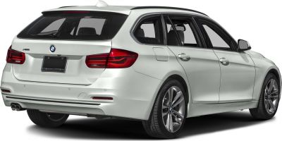Rear view of station wagon with dual exhaust and taillights