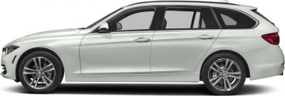 Side profile of a sleek white touring wagon with alloy wheels.