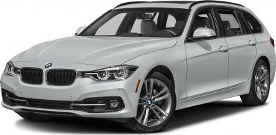 Silver BMW Touring wagon front and side view with modern headlights