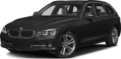 Black BMW 3 Series Touring G21 front three-quarter view