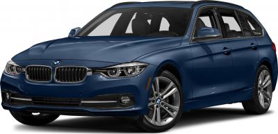 Front side view of a blue luxury touring wagon with LED headlights and alloy wheels