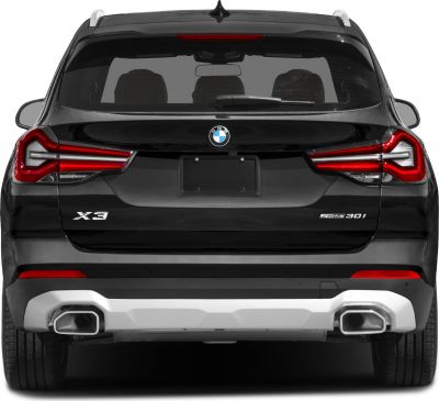 Rear view with unique tail lights and dual exhaust tips