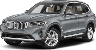 Silver mid-size SUV with LED headlights and vertical grille