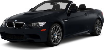 Sleek black sporty convertible with distinctive grille and alloy wheels